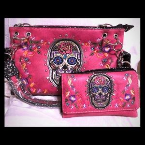 Pink skull and wallet set